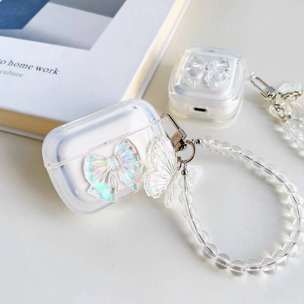 Vỏ Bảo Vệ Hộp Sạc Tai Nghe Bluetooth airpods 1/2 pro Bằng tpu Mềm Trong Suốt Đính Nơ Lấp Lánh Dễ Thương