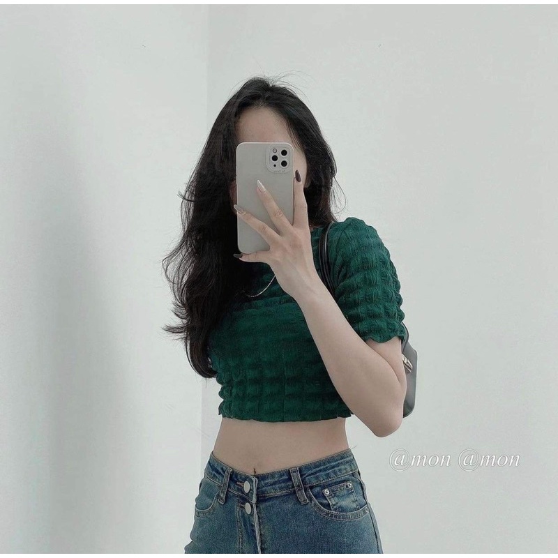Áo Croptop Xốp Ô Vuông Baby Tee Nữ [FREESHIP]  Croptop kiểu dáng ôm cộc tay năng động 3158 hàn quốc bánh bèo tiểu thư