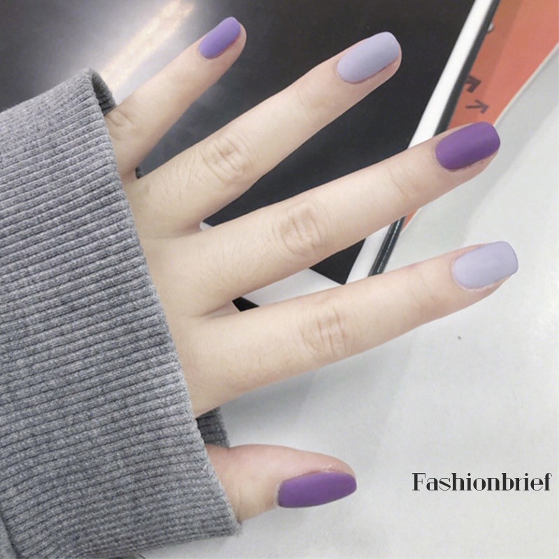 Bộ 24 cái móng tay giả hình vuông màu tím/nhám tối/nhạt kiểu Hàn Quốc | Shopee Việt Nam