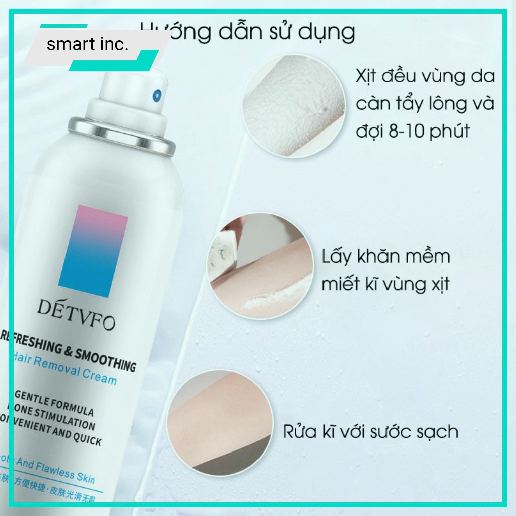 Xịt tẩy lông DETVFO không đau lành tính dịu nhẹ kem tẩy lông nách, tay, chân, lưng dạng xịt 150ml