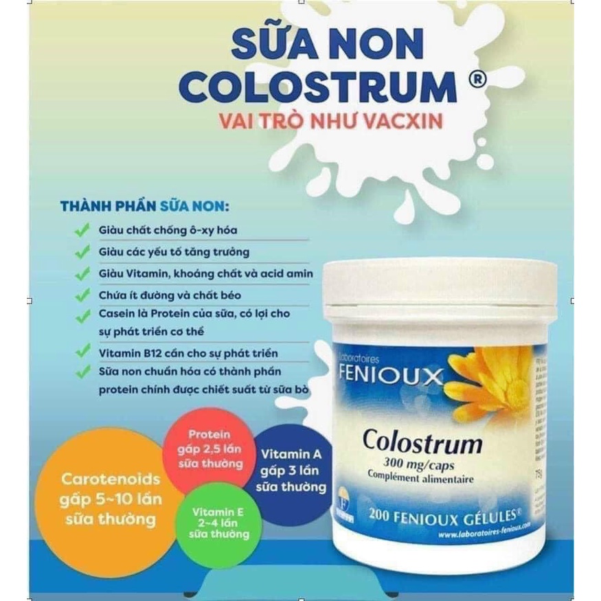 Sữa non Pháp FENIOUX COLOSTRUM giàu kháng thể cho trẻ sơ sinh, mẹ bầu, người già