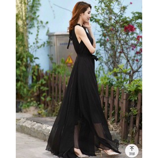 Đầm maxi cổ yếm eo thắt dây nơ MLXL [Kèm ảnh thật]