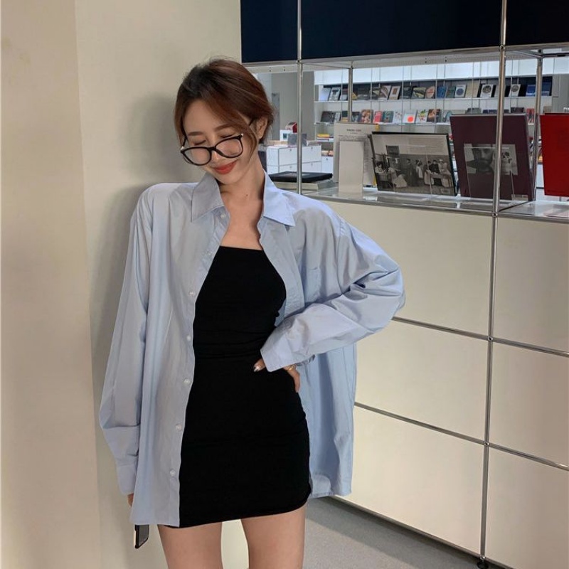 Áo Sơ Mi Tay Dài Dáng Rộng Phong Cách Hàn Quốc Thời Trang Xuân Thu Cho Nữ