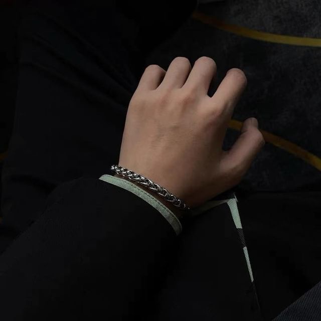Vòng tay Stainless Steel KHÔNG GỈ Keel chain sợi Xích Xoắn dày 7MM - Lắc tay thép titan nam sợi bông dừa