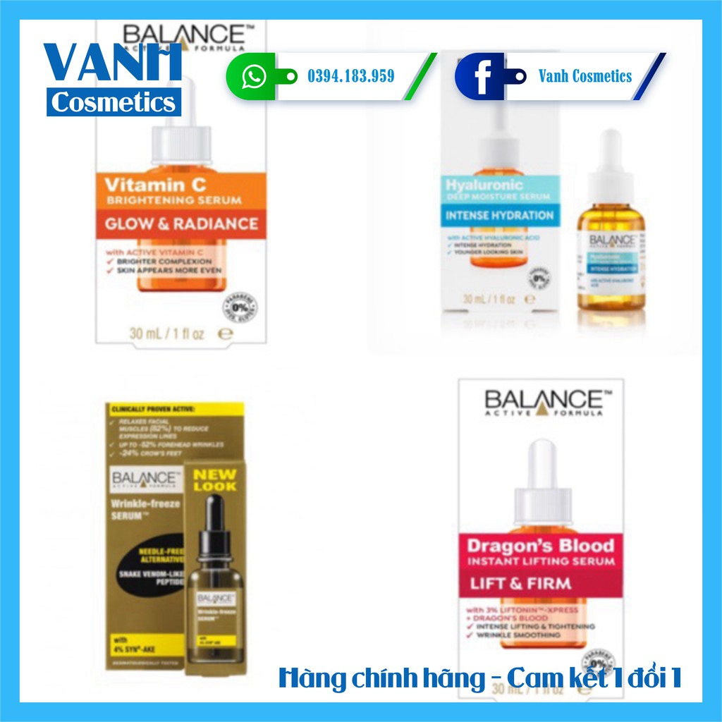 Tinh chất dưỡng Balance Active Formular Serum Niacinamide 15%/ Vitamin C/ Hyaluoric 554/ Gold Collagen - Vanh Cosmetics