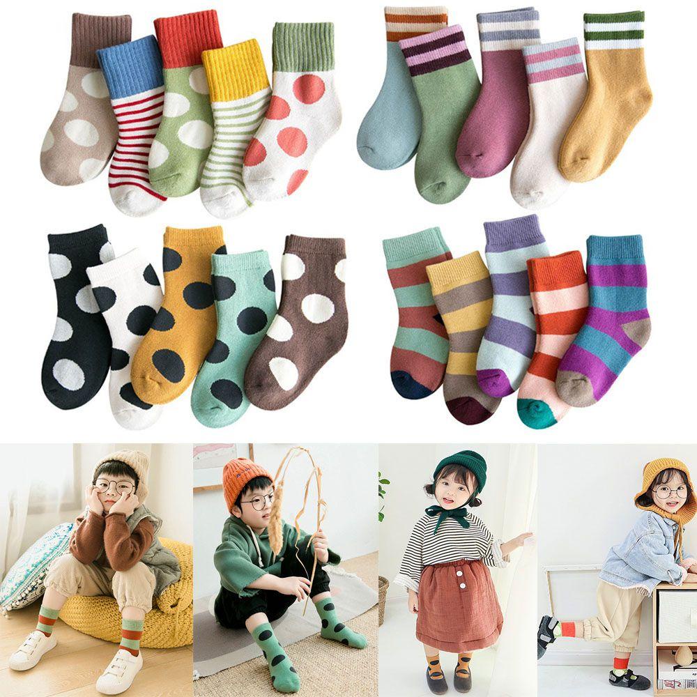 Set 5 Đôi Vớ Cotton Mềm Mại Họa Tiết Chấm Bi Thời Trang Cho Bé Sơ Sinh