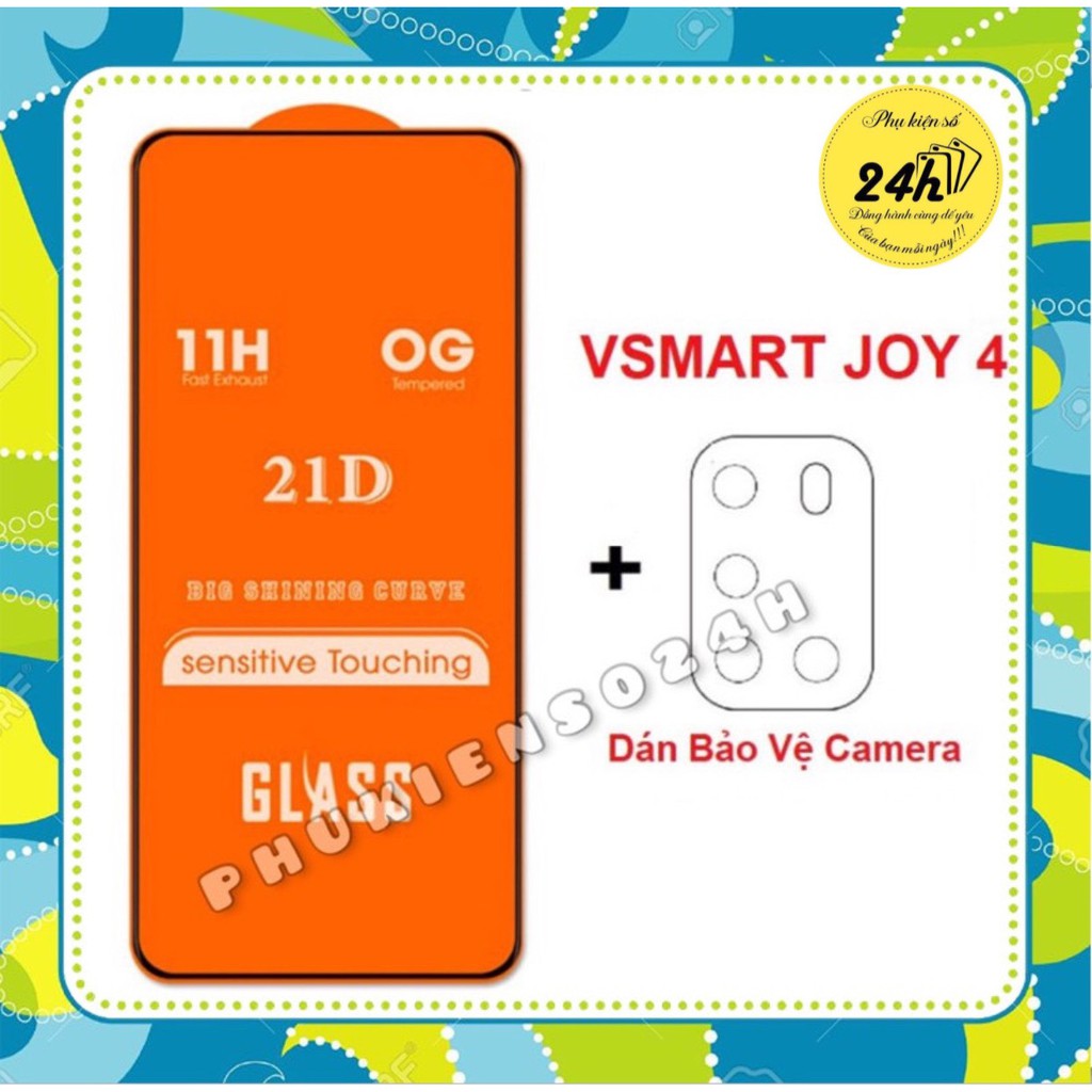 Combo Kính Cường lực Full màn hình + dán bảo vệ camera Vsmart Joy 4 - phukienso24h