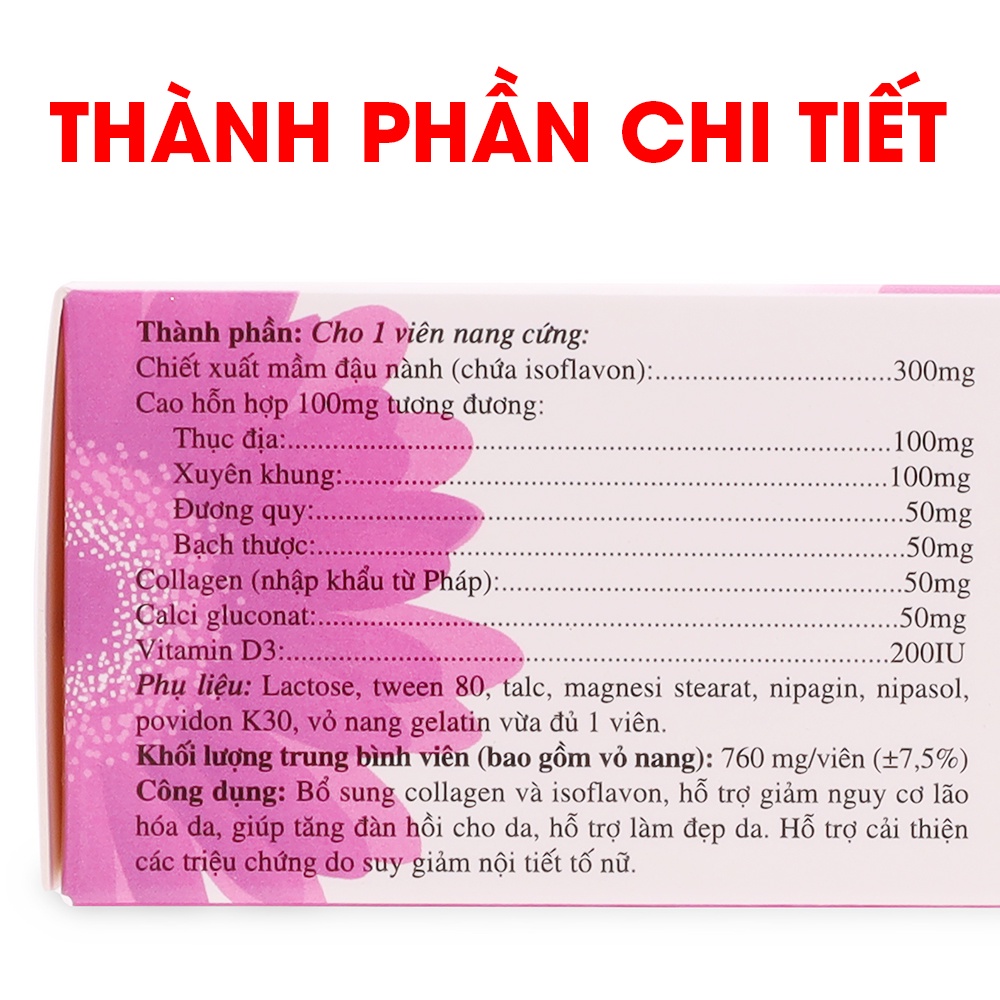 Hương Nắng Xuân bổ sung collagen, mầm đậu nành đẹp da, tăng nội tiết tố - 30 viên [Hương Nắng Xuân New Hồng]