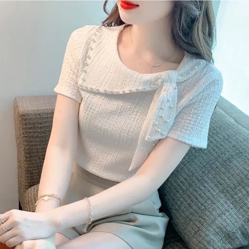 Áo Sơ Mi Chiffon Tay Ngắn Dáng Ôm Thời Trang Mùa Hè Phong Cách Hàn Quốc Dành Cho Nữ Mới
