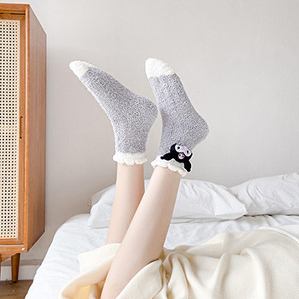 Vớ Cotton San Hô Nhung Mềm Mại Thoáng Khí In Họa Tiết Hoạt Hình Kuromi Cho Nữ