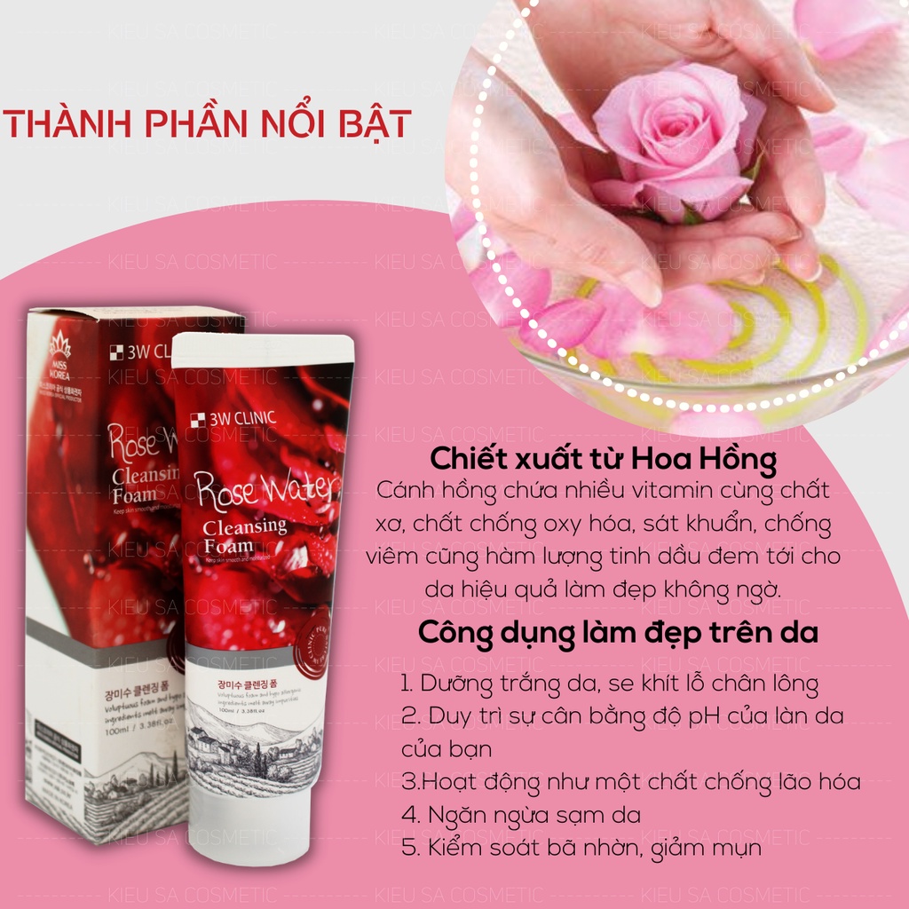 Sữa Rửa Mặt Hoa Hồng 3W Clinic Rose Water Cleansing Foam 100ml