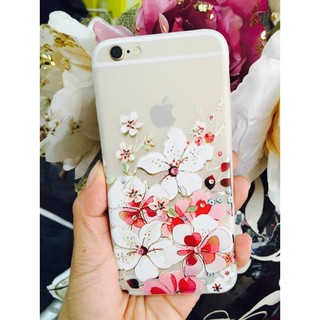 Ốp iphone 6, 6S in hoa dẻo mỏng đính đá