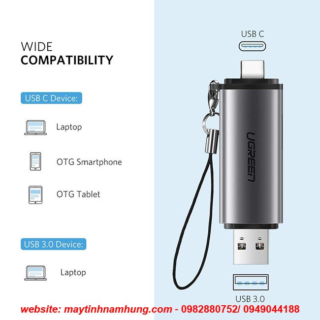 Đầu đọc thẻ SD/TF cắm điện thoại cổng USB Type C