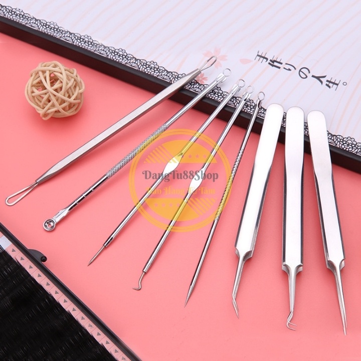 Bộ 8-10 dụng cụ nặn mụn cá nhân- Spa INOX cao cấp bằng thép không gỉ, an toàn tiện lợi