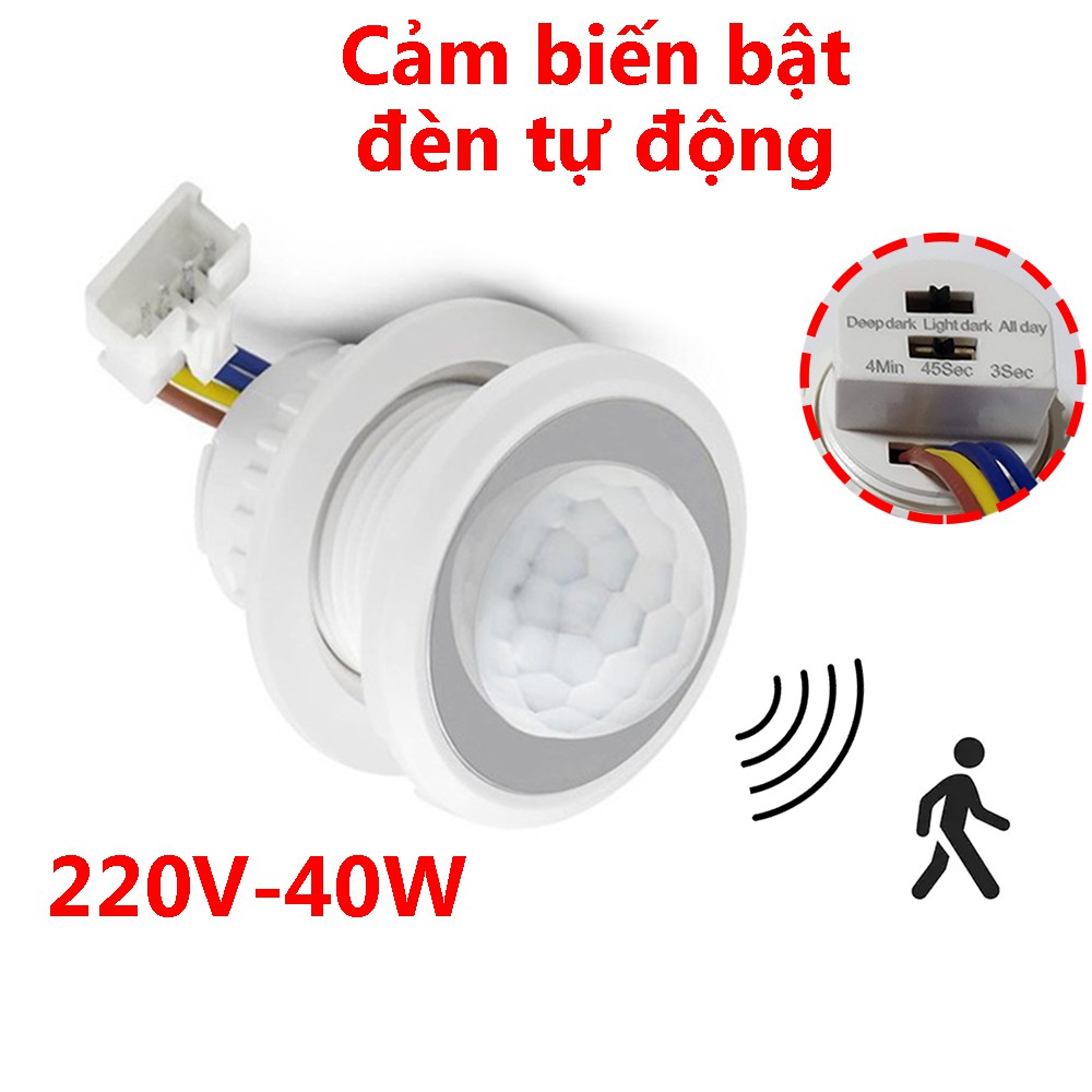 Công tắc cảm biến chuyển động hồng ngoại bật tắt đèn tự động 220V - Có điều chỉnh thời gian và độ nhạy