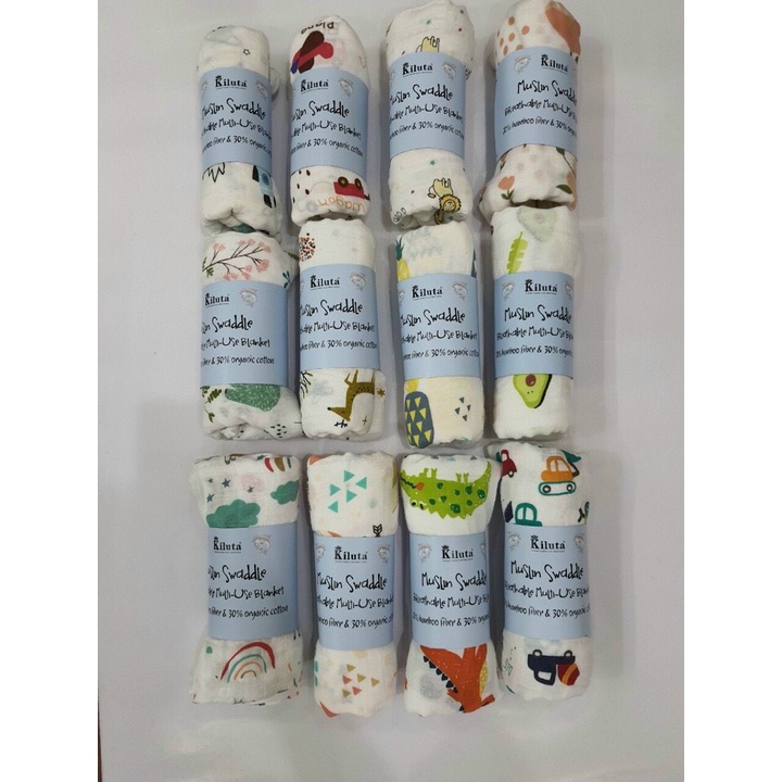 Khăn tắm xô Muslin và khăn tắm cotton Kiluta đa năng cho bé yêu cuộn 110x110