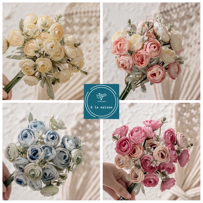 Bó hoa mao lương mini cao 31cm, lụa cao cấp, bó cô dâu