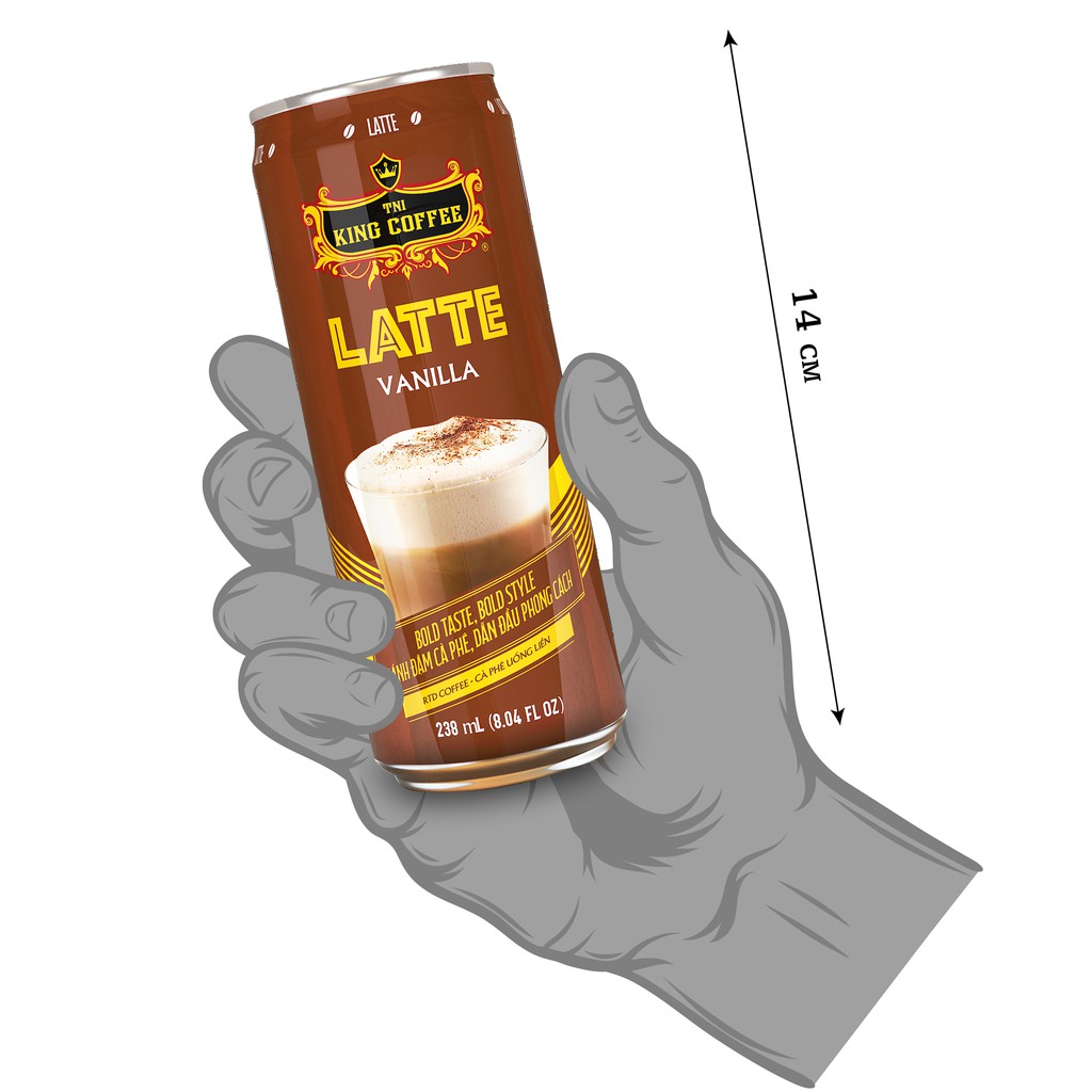 Combo 6 lon Cà Phê Latte Vanilla Uống Liền KING COFFEE - Lốc 6 lon - Hương vị thơm ngon