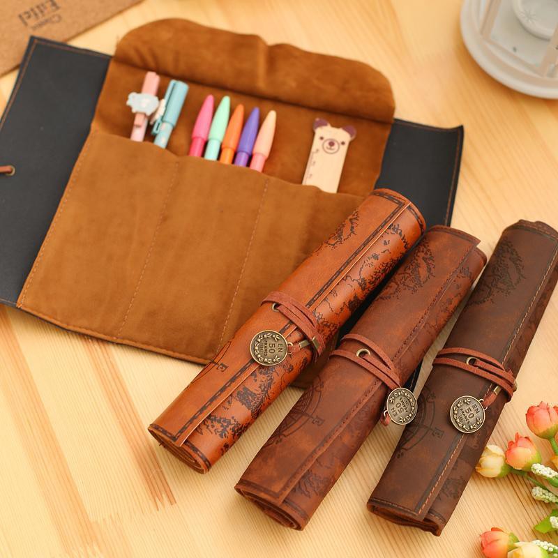 Túi Đựng Bút Bằng Da Canvas Cỡ Lớn Họa Tiết Bản Đồ Kho Báu Sáng Tạo Ốp