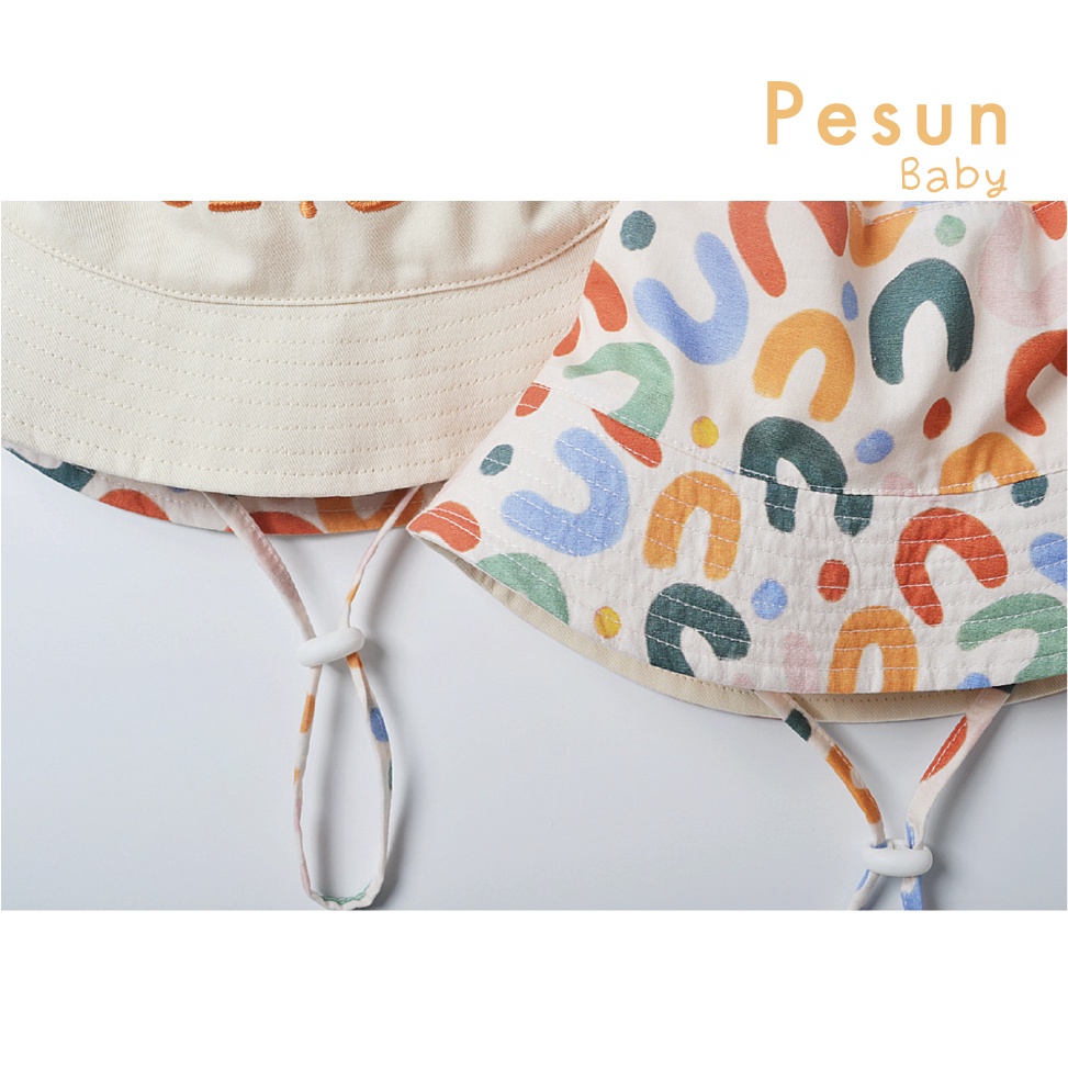 Nón Vành Thêu Chữ Cute Đội Được 2 Mặt Cho Bé