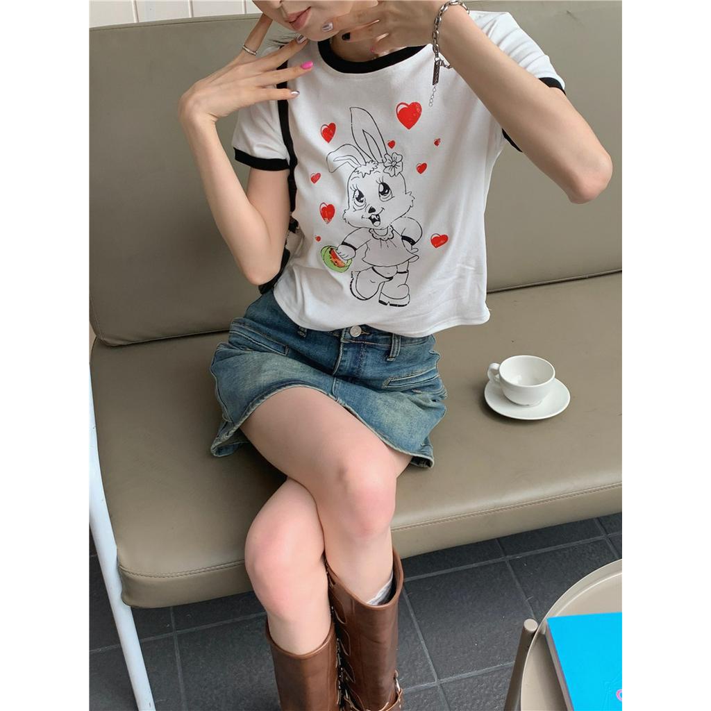 Áo Thun Ngắn Tay In Hình Thỏ Phong Cách Retro 62564