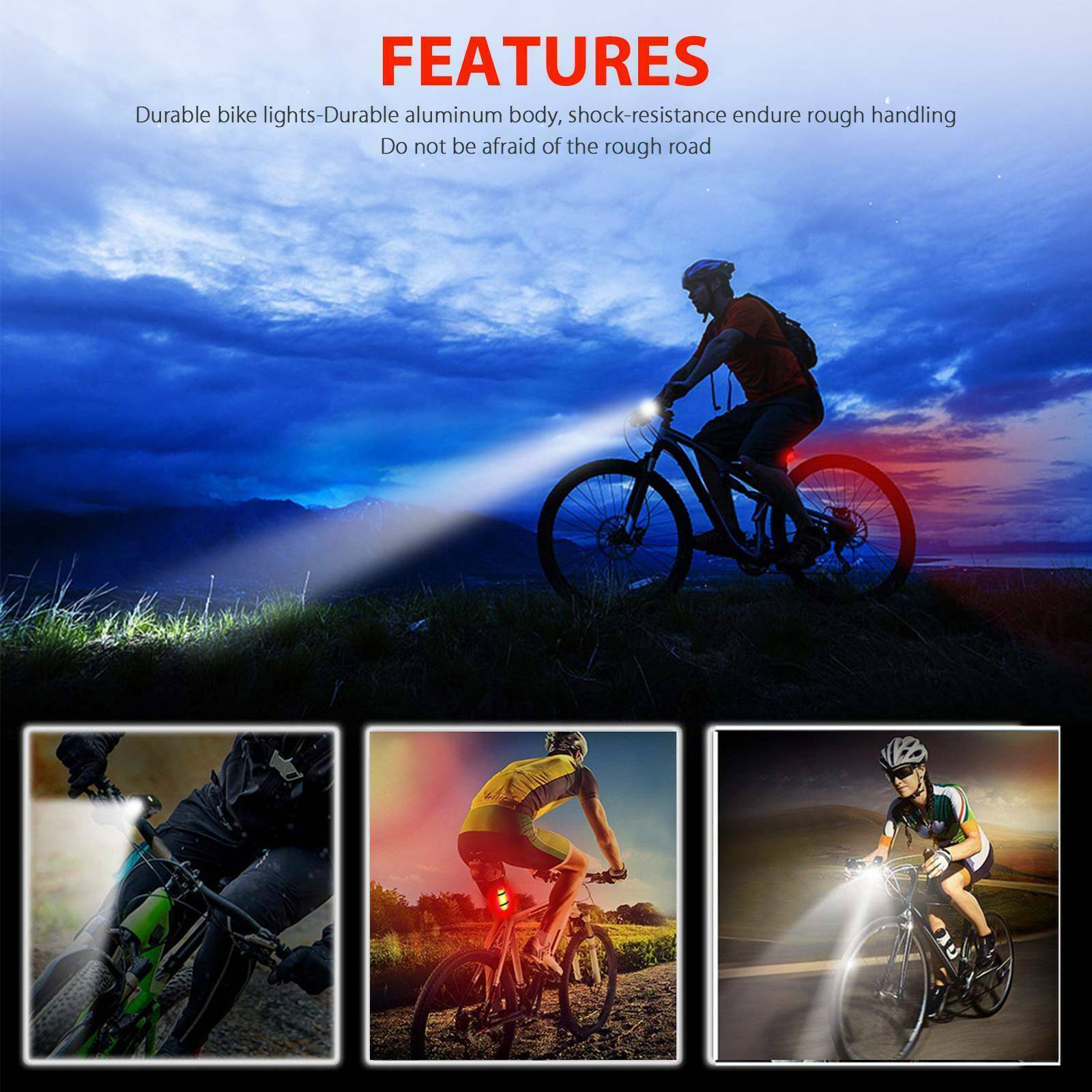 USB  Rechargeable Bike Bicycle Light /  Mountain Cycle Front Back Headlight Lamp Flashlight Bicycle Accessories