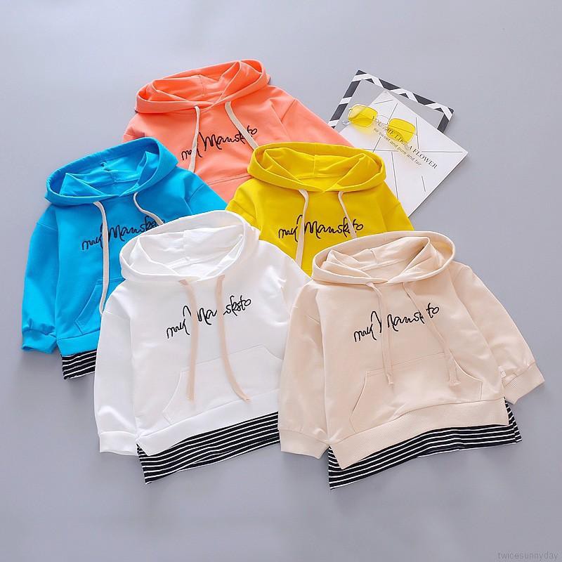 Áo hoodie giả hai lớp họa tiết sọc xinh xắn cho trẻ em