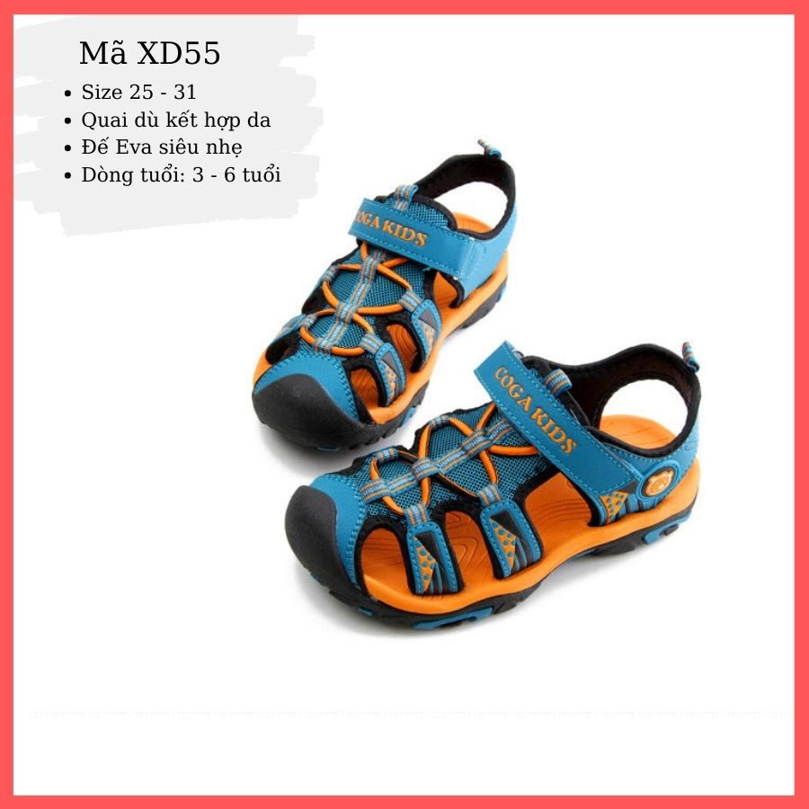 Sandal bít mũi Coga Kids XD55 cho bé trai, trẻ em nam 3 - 6 tuổi siêu nhẹ, đàn hồi, chống trơn trượt quai hậu thời trang