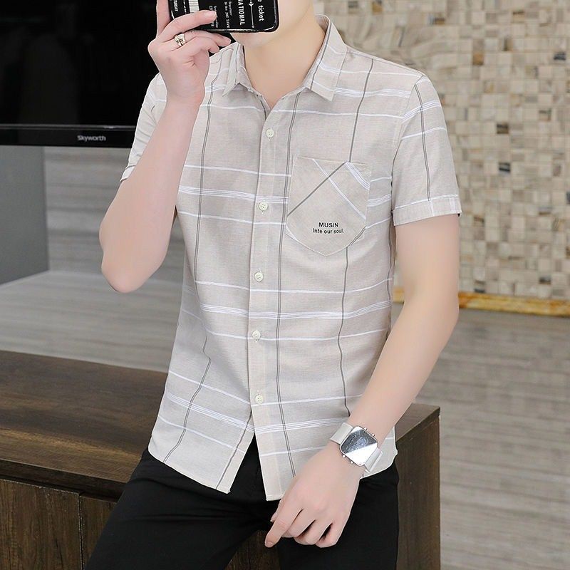 Áo Sơ Mi Cotton Trơn Tay Ngắn Cổ Vuông Chống Nhăn Thời Trang Mùa Hè 2022 Cho Nam Giới 55%