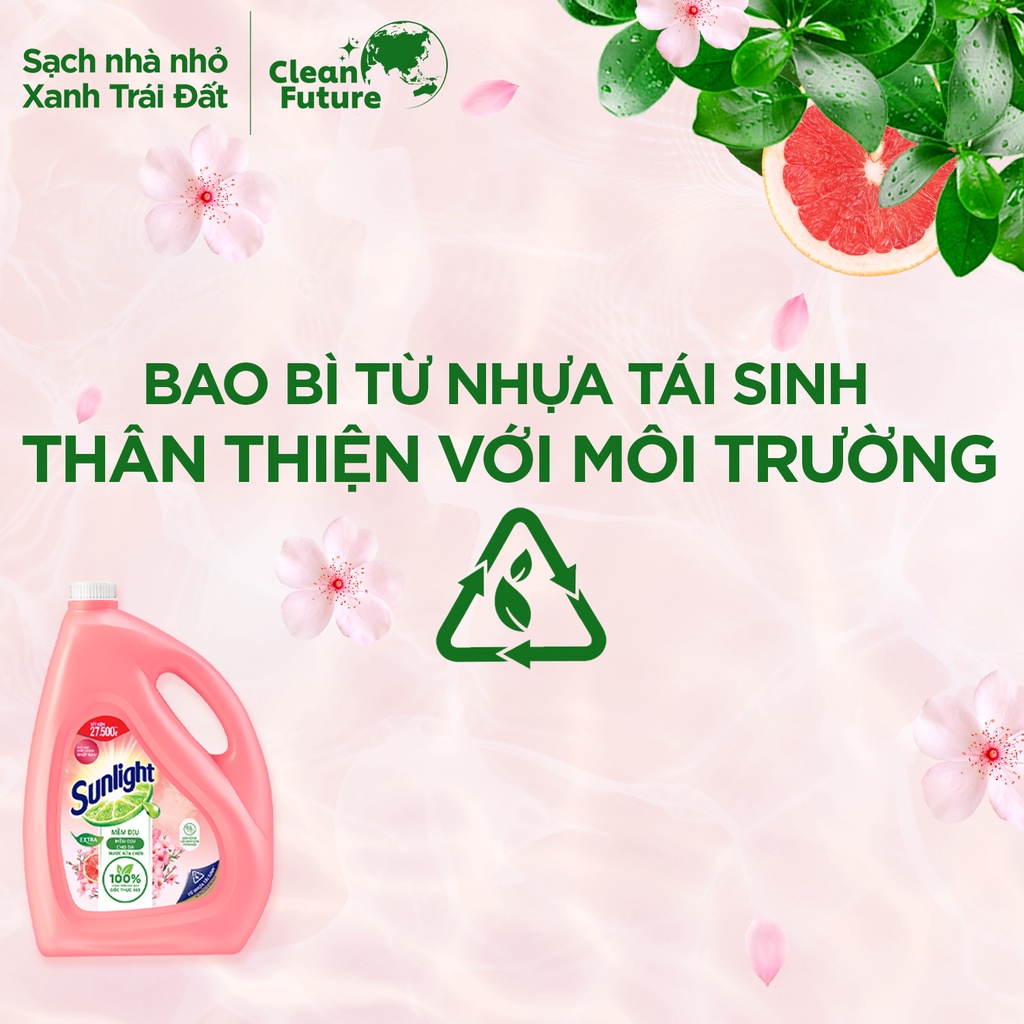 Nước Rửa Chén Bát Sunlight Mềm Dịu Da Tay Hương Bưởi &amp; Hoa Anh Đào 3.6kg