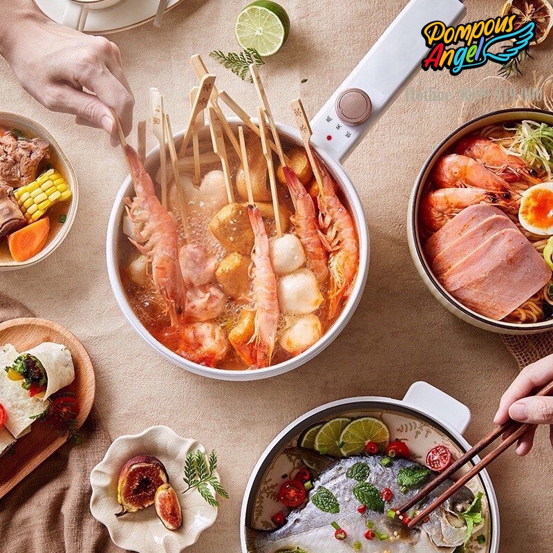 Nồi điện mini - ca nấu mì có khay hấp BEAR DRG-P16M2/ DRG-E15F2 1.6L  màu trắng bảo hành 12 tháng