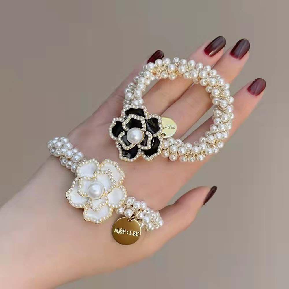 Dây Buộc Tóc Đuôi Ngựa In Họa Tiết Hoa Trà Phong Cách Hàn Quốc Thời Trang Cho Nữ