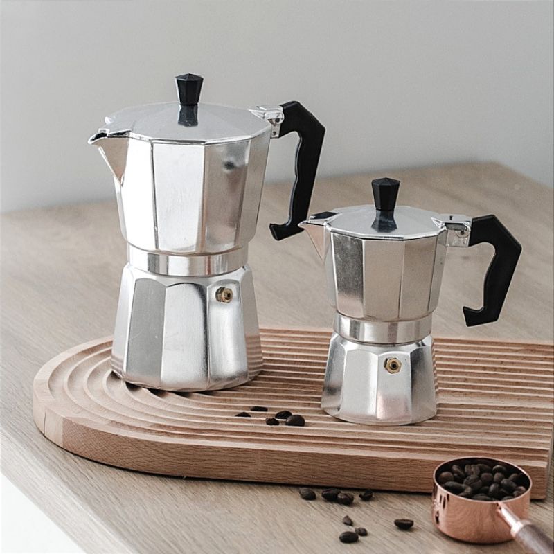Ấm pha cà phê Moka Pot băng nhôm 150ML, bình pha cà phê kiểu Ý- Loại cơ bản