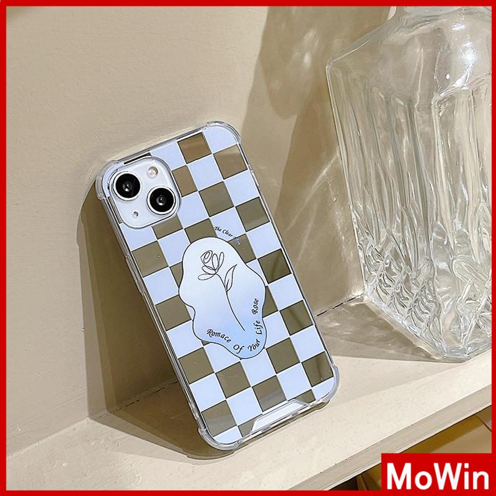 iPhone Case Luxury Acrylic Mirror Airbag Shockproof Protection Camera Checkerboard Check Rose Flower Compatible For iPhone 11 Pro Max 13 Pro Max 12 Pro Max 7Plus XS Max
