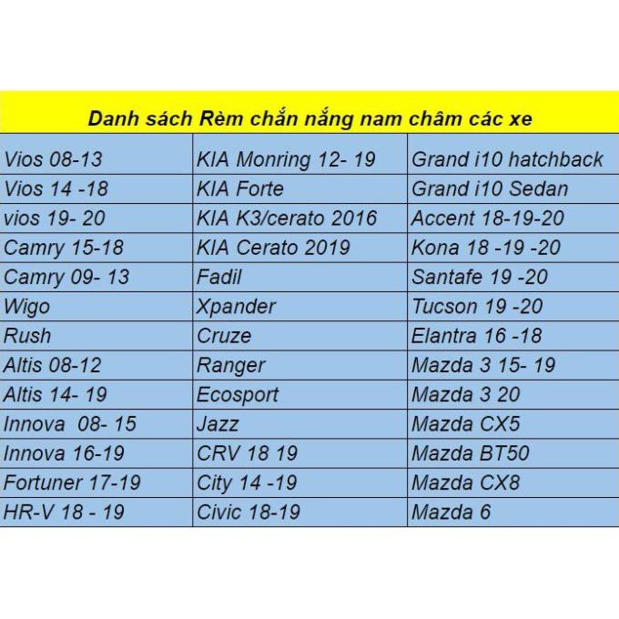Rèm Che Nắng Nam Châm Xe ô tô - đủ dòng xe