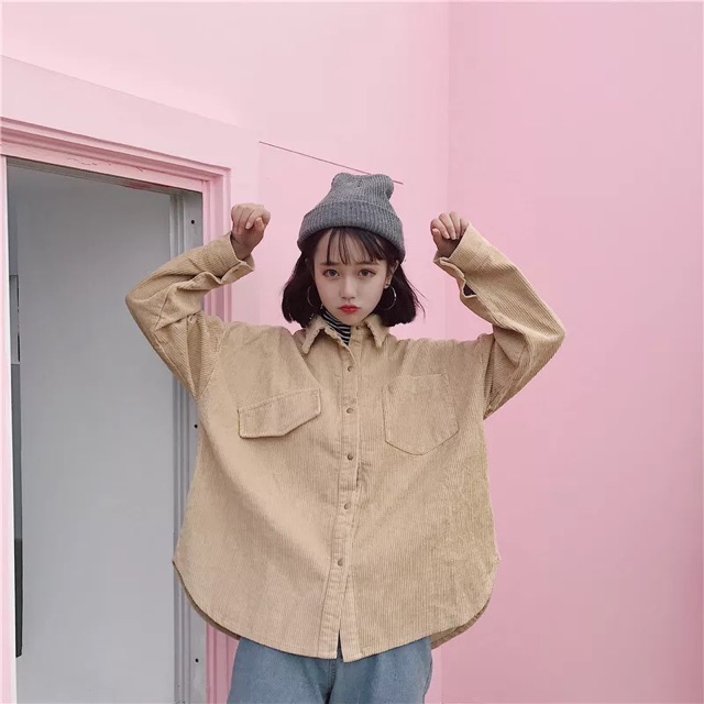 sơ mi ulzzang áo sơ mi nữ áo kiểu dáng Hàn Quốc sơ mi nhung rộng | BigBuy360 - bigbuy360.vn