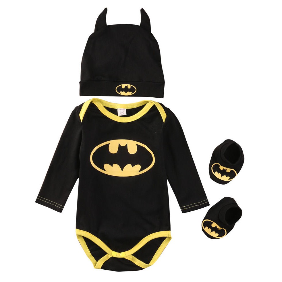 Bộ bodysuit tay ngắn kèm giày và nón dùng cosplay Batman đáng yêu cho bé trai