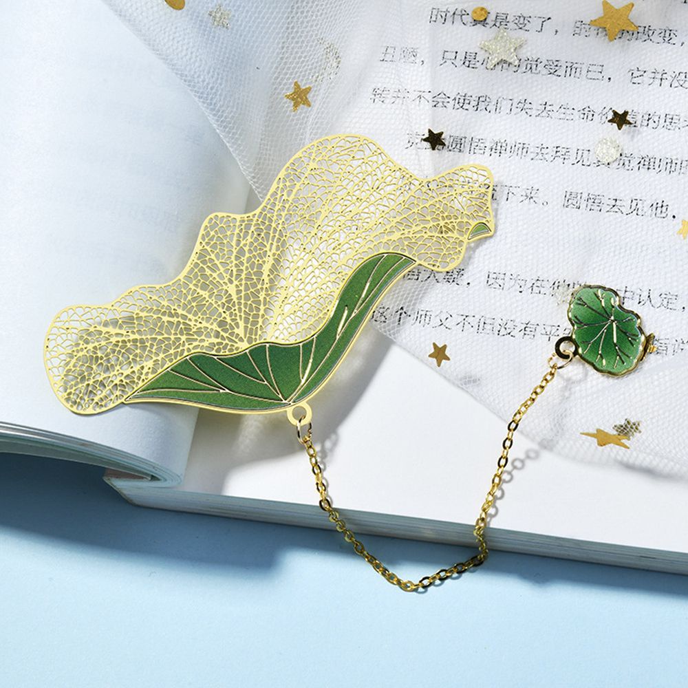 Kẹp đánh dấu trang sách hình lá sen bằng kim loại