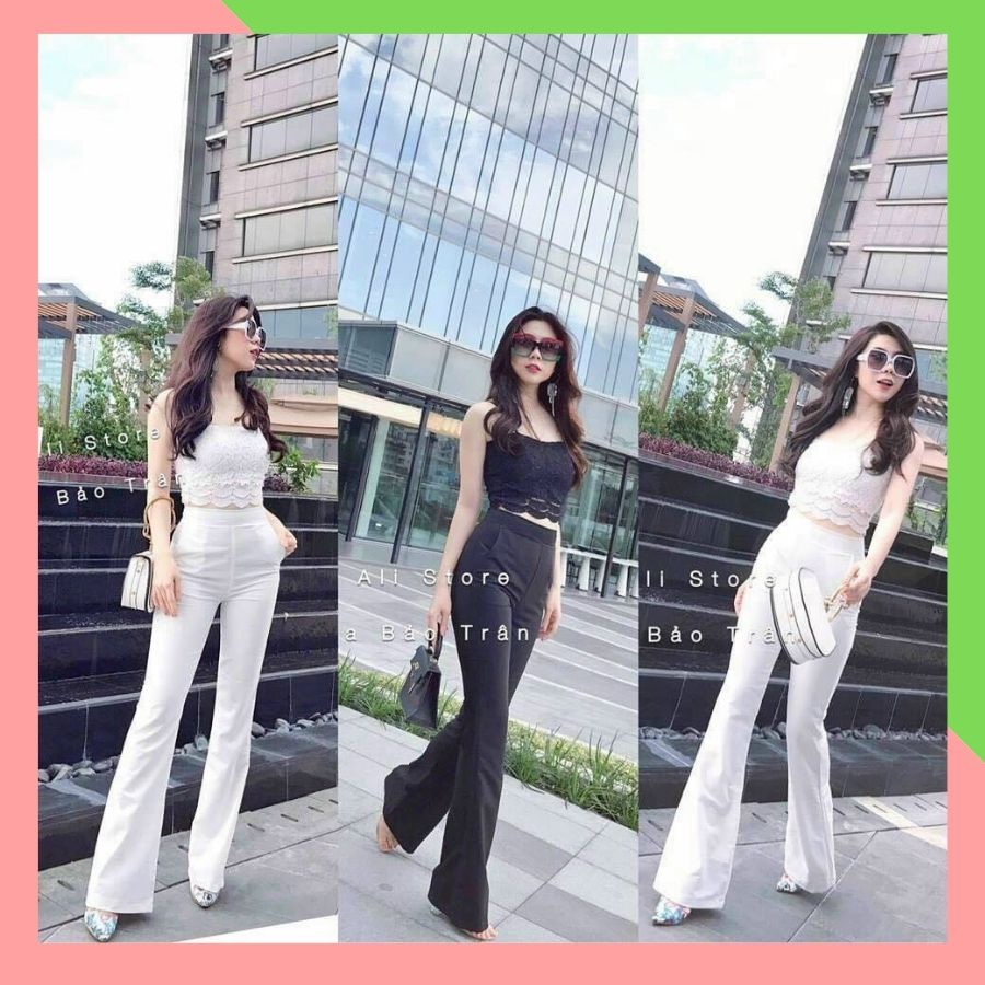 . Quần ống loe Gamyy cạp cao vải co giãn nhẹ tôn dáng kéo dài chân