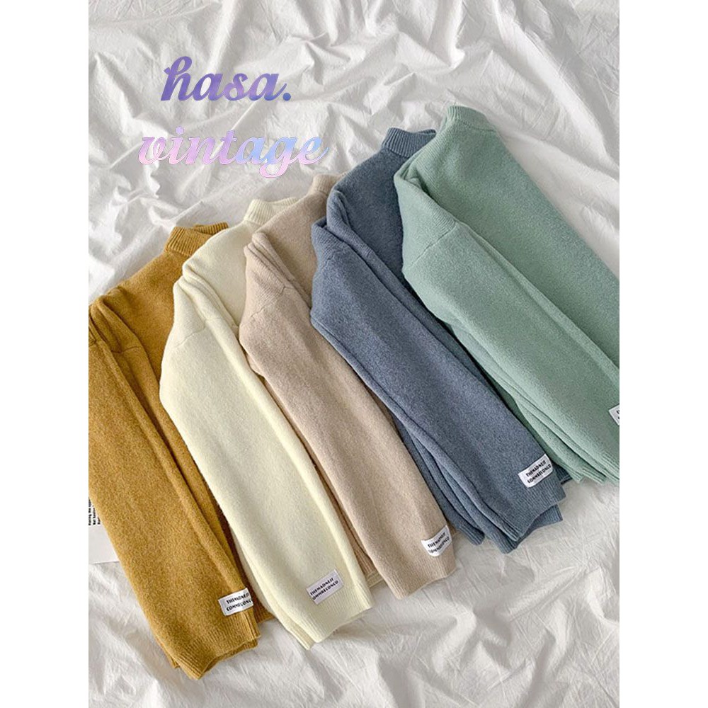 🌿 Áo len lông thỏ basic cổ cao 3p tay dài trơn nhiều màu ulzzang 🔥