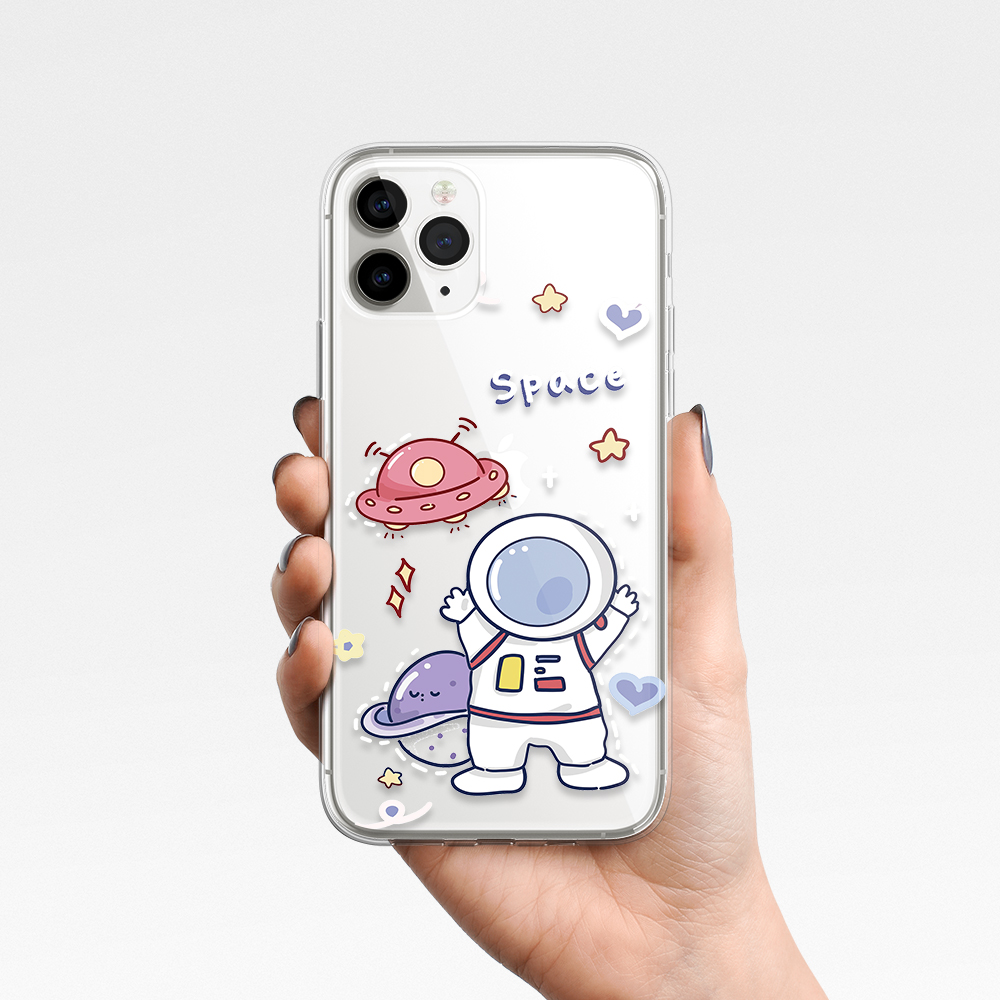 iPhone 12 PRO MAX iPhone 11 pro max iPhone x xr xs max iPhone 8 plus 7 plus SE2020 6 6s Plus space Cartoon spaceman Casing Phone Case Transparent Soft TPU Cover