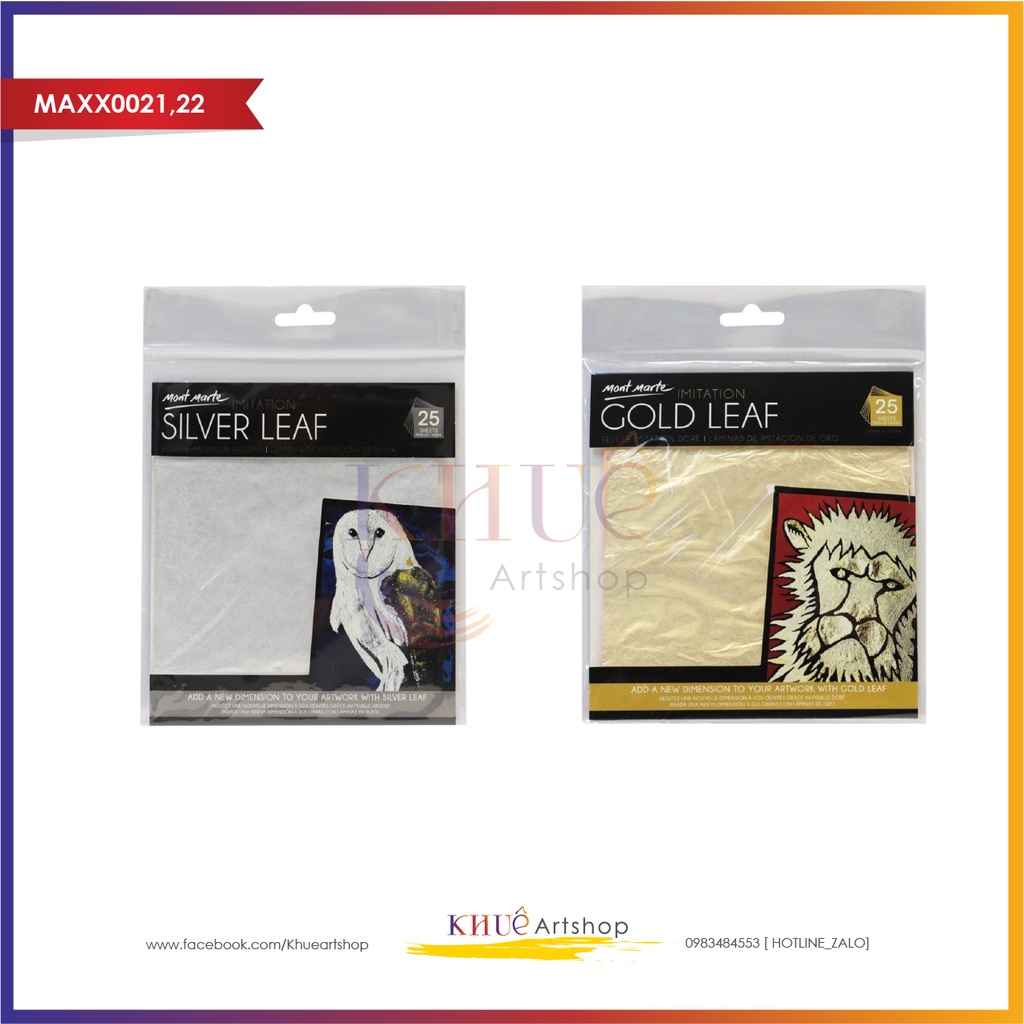 Vàng, bạc lá/ gold, silver leaf Mont Marte/ kết hợp vẽ sơn dầu, acrylic, phủ bề mặt vật dụng tạo hiệu ứng nhũ