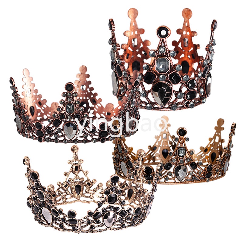 Phụ Kiện Trang Trí Bánh Kem Hình Vương Miện Đính Pha Lê Đen Sang Trọng