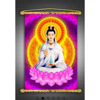 Tranh Liễn Phật Giáo - Quan Thế Âm Bồ Tát – Vải canvas cao cấp nẹp sáo gỗ tự nhiên nhiều size, nhiều mẫu - giá xưởng