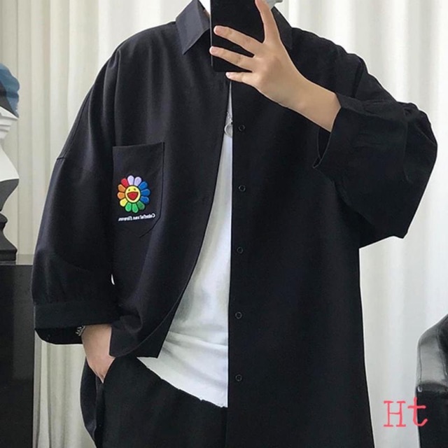 Áo Sơ mi hoa mặt trời Chất thô đũi H2Q349