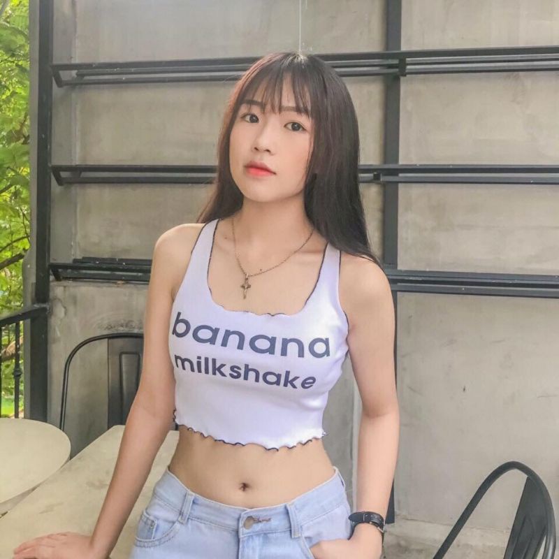 Áo ba lỗ croptop in chữ banana thun gân dày đẹp co giãn tốt không xù