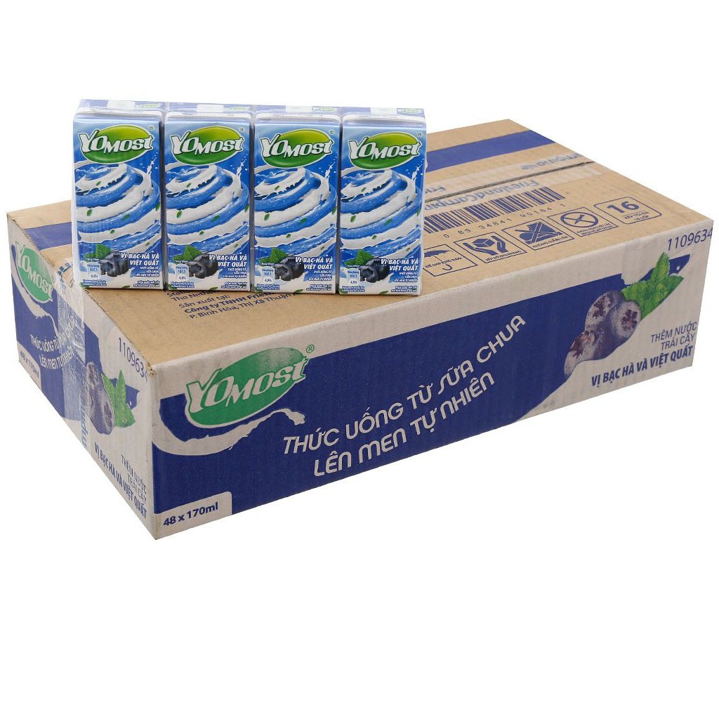 [CHÍNH HÃNG] Sữa Chua Uống YoMost Hương Bạc Hà Và Việt Quất Thùng 48 Hộp x 170ml