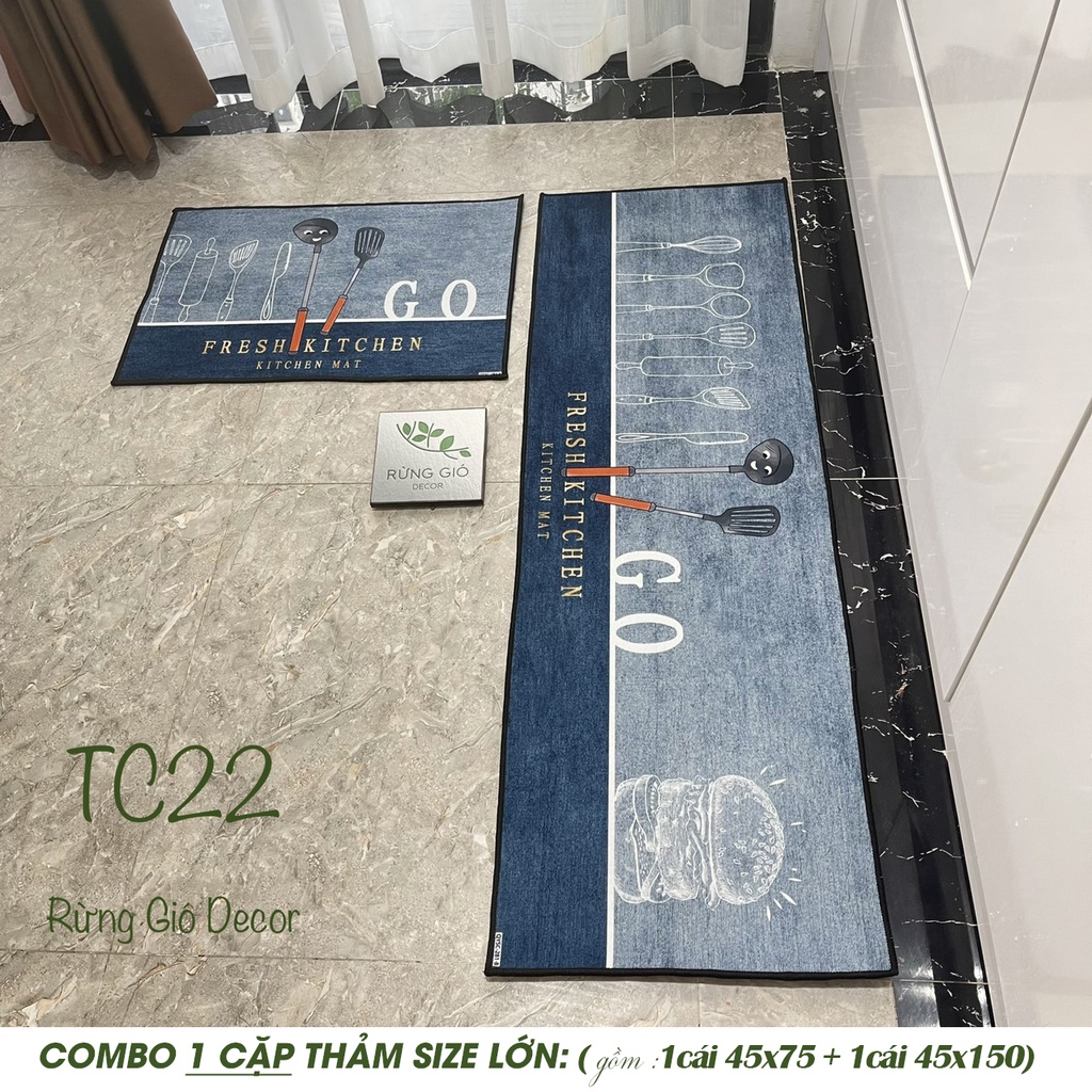 THẢM NHÀ BẾP DẠ ÉP 1 Cặp Size To (45*75+45*150cm) THẤM HÚT NƯỚC, CHỐNG TRƠN TRƯỢT, GIÁ BÁN CHO 1 CẶP THẢM