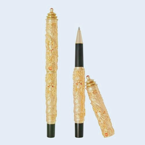 Bút rồng mạ vàng 24k song long nắp tòa tháp - ANCARAT