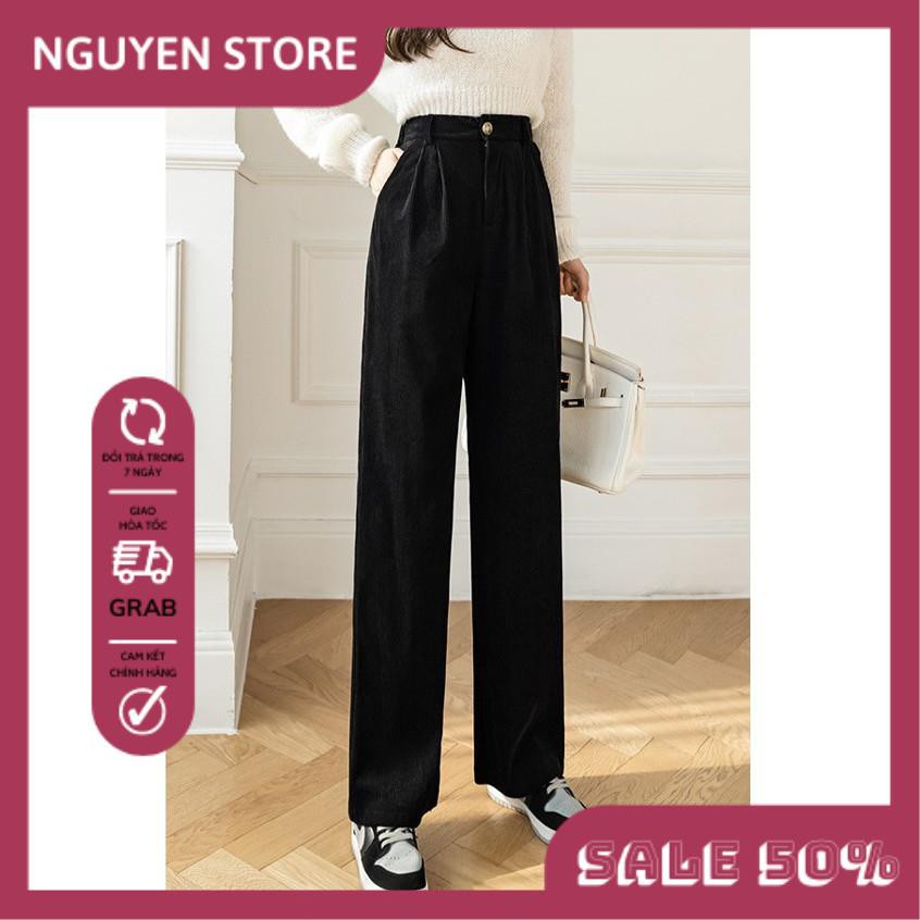 Quần Nhung Nữ Ống Rộng, Quần Ống Suông Nữ Kéo Khóa Trước Thun Sau Chất Nhung Tăm Nhiều Màu, Đủ Size, Siêu Tôn Dáng Cho B | BigBuy360 - bigbuy360.vn